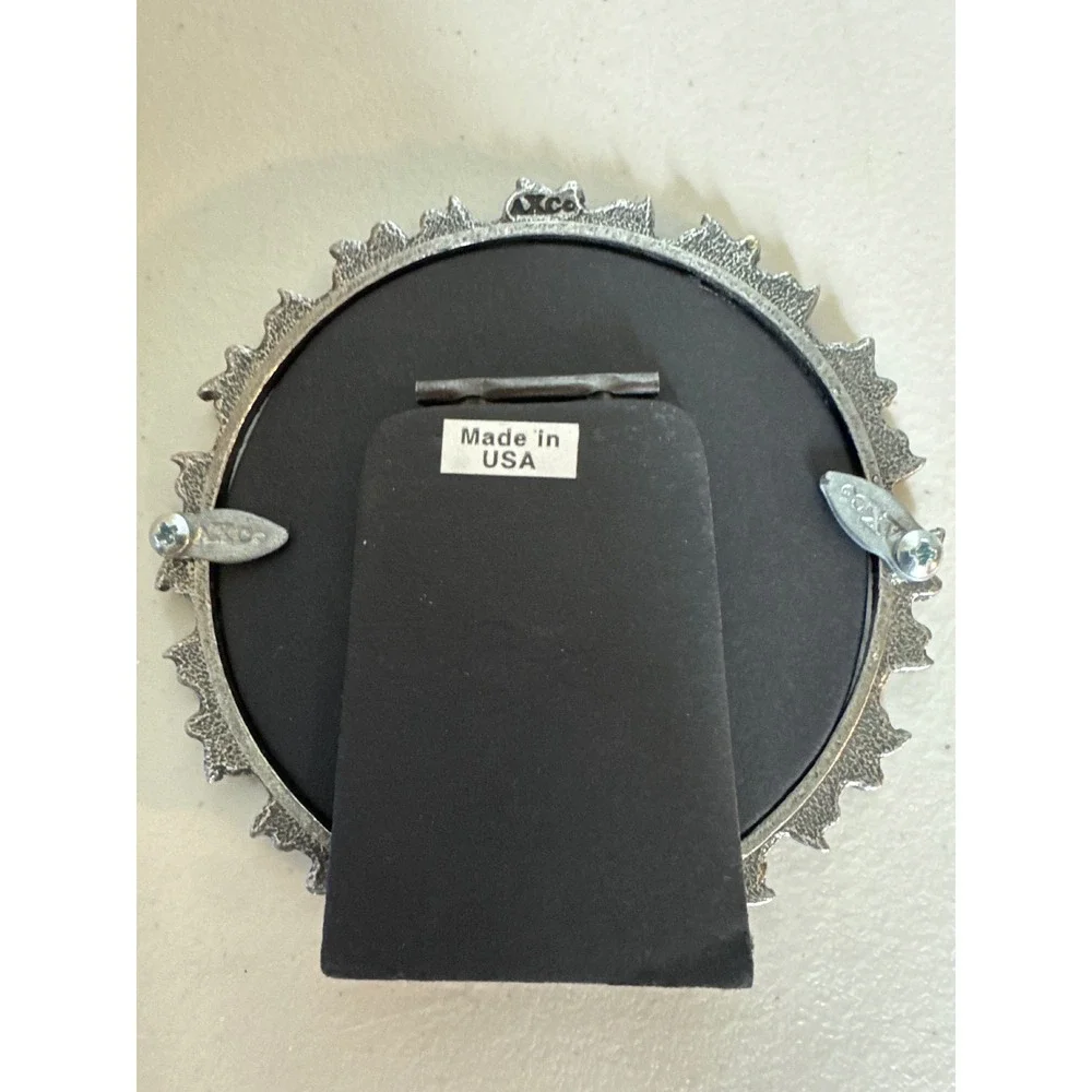 AXC Accessory Exchange Inc Round Floral Rhinestone Picture Frame Silver Tone 3in